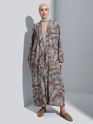 Nude Çiçek Desenli Ferace & Düz Elbise İkiili Takım