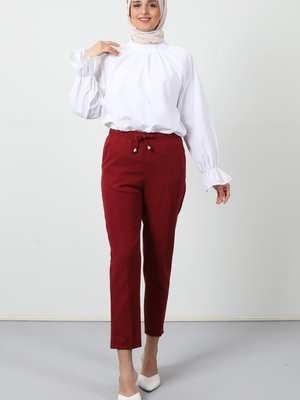 Beli Lastikli Pantolon Bordo Beli Lastikli Pantolon Bordo