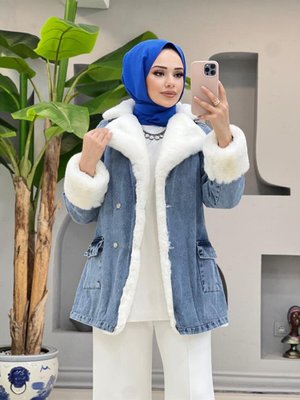 Uzun İçi Kürklü Denim Mont Uzun İçi Kürklü Denim Mont