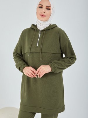 Önden Yarım Fermuarlı Eşofman Takımı Haki Önden Yarım Fermuarlı Eşofman Takımı Haki