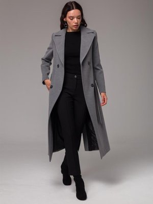 Kruvaze Belden Bağlamalı Ara Boy Kaban Gri