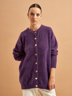 Simli Angora Hırka Mor