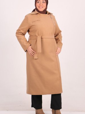 Vizon Büyük Beden Yandan Femuarlı Kaşe Kaban