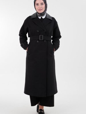 Trend Trençkot Deri Yaka Detaylı Trençkot 23/24 Sonbahar Kış Yeni Sezon Modaayka