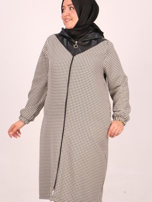 Kahverengi Büyük Beden Kaz Ayağı Deri Kapüşonlu Kap