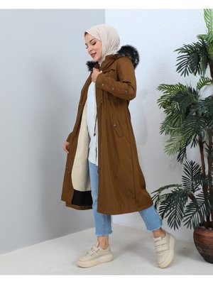 Kmkbin Su İtici Kışlık İçi Kürklü Battal Beden Tesettür Mont Kaban