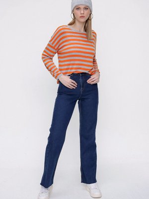 Koyu Mavi Kesik Bol Paça Pantolon