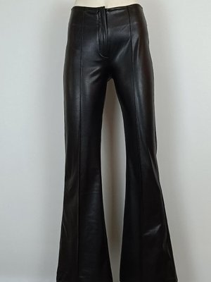 İspanyol Paça Deri Pantolon Siyah