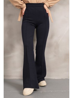 Lacivert Yüksek Bel Çimalı İspanyol Pantolon Lacivert Yüksek Bel Çimalı İspanyol Pantolon