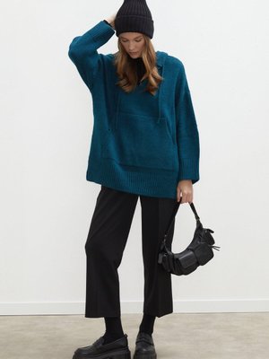 Cozy Kapüşonlu Triko Sweatshırt Petrol