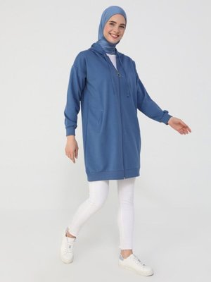 Açık Lacivert Basic Fermuarlı Spor Kap