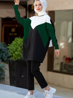 Parçali İkili Kombin Takım Zümrüt Yeşili