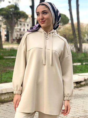 Bej Scuba Kapüşonlu Tunik Bej Scuba Kapüşonlu Tunik