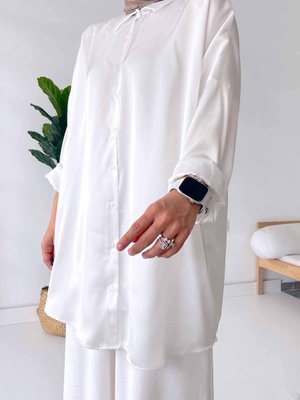 Oversize Saten Gömlek Beyaz