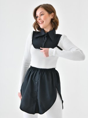 2’li Paket Takım Siyah Mini Yaka Ve Yanları Yırtmaçlı Gömlek Düğmeli İçlik Etek Boyunluk 2’li Paket Takım Siyah Mini Yaka Ve Yanları Yırtmaçlı Gömlek Düğmeli İçlik Etek Boyunluk