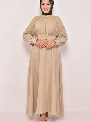 Kuşaklı Ferace Elbise Krem Kuşaklı Ferace Elbise Krem