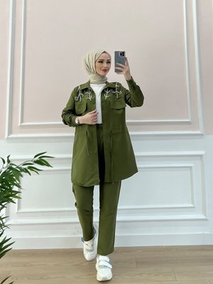 Boncuk İşlemeli İkili Takım Haki