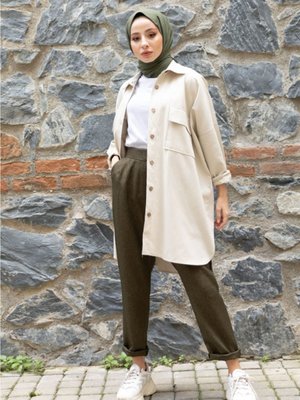 Çift Cep Kapaklı Oversize Gabardin Gömlek Çift Cep Kapaklı Oversize Gabardin Gömlek