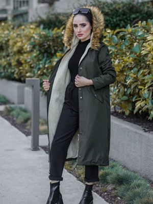 Haki Içi Kürklü Mont