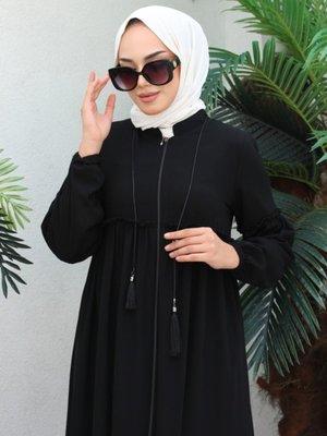 Lal Fırfır Detaylı Tesettür Ferace 474 - Siyah