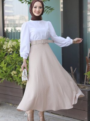 Ekose Desenli Etek Bej