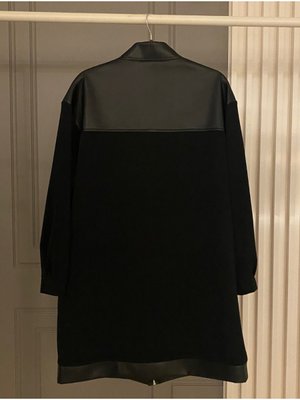 Trend Örme Fitilli Kumaş Önden Fermuarlı Deri Detaylı Tunik