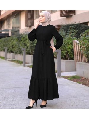 Eteği Fırfırlı Model Abaya Siyah Eteği Fırfırlı Model Abaya Siyah