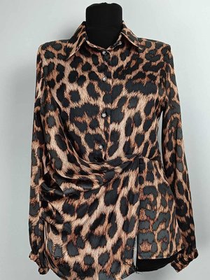 Leopar Desenli Bluz Kahverengi