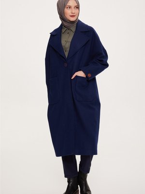 Büyük Cepli Tek Düğmeli Kaban Morcivert