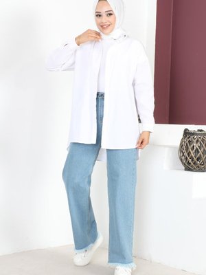 Paçası Püskül Detaylı Pantolon Açık Kot Paçası Püskül Detaylı Pantolon Açık Kot