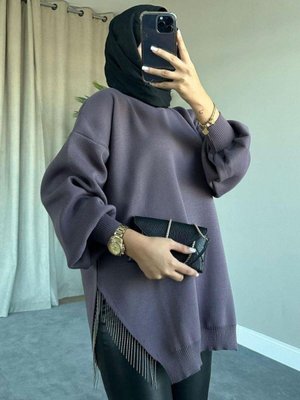 Yarı Zincirli Triko Kazak Mor Yarı Zincirli Triko Kazak Mor