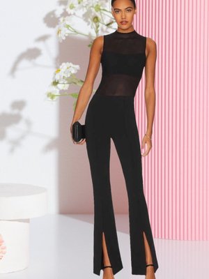 Siyah Ön Yırtmaçlı İthal Crep Pantolon