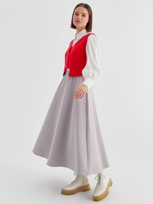 Gold Düğmeli Triko Yelek Kırmızı