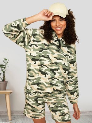 Haki Kamuflaj Desenli Kapüşonlu Sweatshirt Haki Kamuflaj Desenli Kapüşonlu Sweatshirt