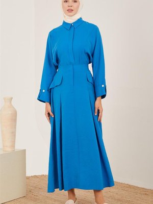 Cepli Ve Lastikli Modal Etek Kobalt