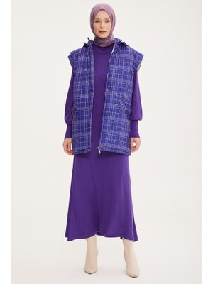 Baskılı Ve Kapitoneli Yelek Morcivert