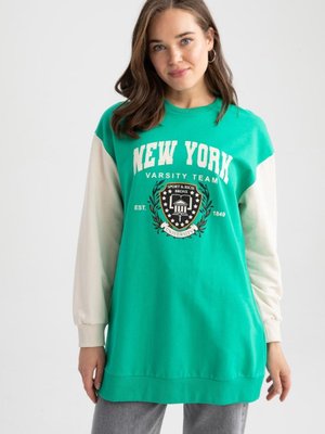 Relax Fit Bisiklet Yaka Renk Bloklu Sweatshirt Tunik