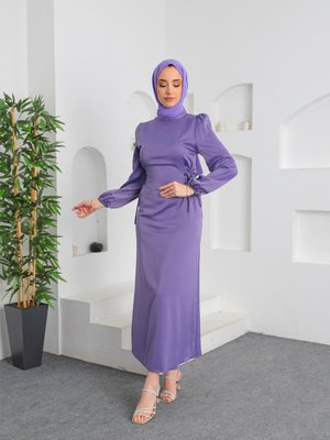 Lila Zara Saten Abiye Elbise