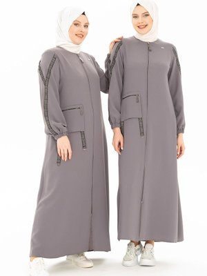 Çam Şerit Detaylı Gri Spor Ferace