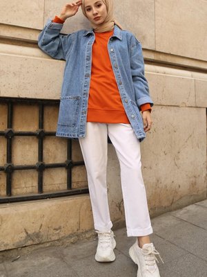 Cepli Düğmeli Kot Ceket