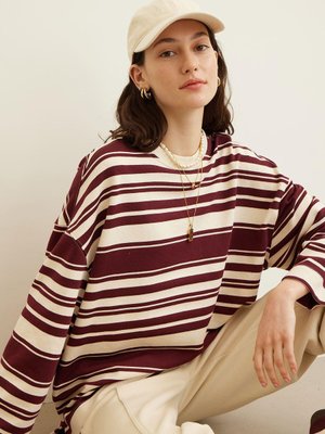Mıa Çizgili Oversıze Sweatshırt Bordo