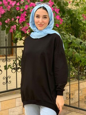 Siyah Düşükkol Oversıze Sweat