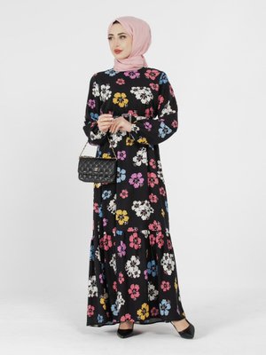 Li Çiçek Desenli Kemerli Elbise Pembe Sevit Li Çiçek Desenli Kemerli Elbise Pembe Sevit