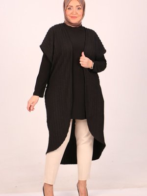 Siyah Büyük Beden Düşük Kol Bürümcük Yelek
