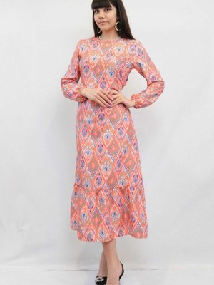 Moda Çizgi Şal Desen Elbise Turuncu Moda Çizgi Şal Desen Elbise Turuncu