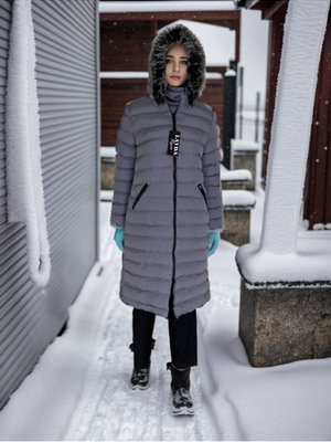 Gri Kapuşonlu Şişme Mont