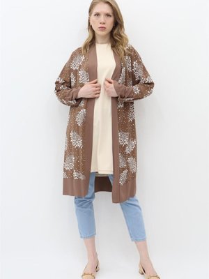 Yaprak Desenli Önü Bağlamalı Tunik Kahve