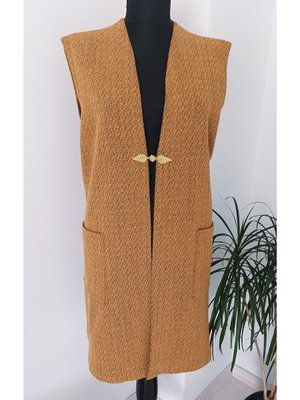 Anne Yeleği Cepli Yırtmaçlı Hardal Sarısı Büyük Beden Yelek