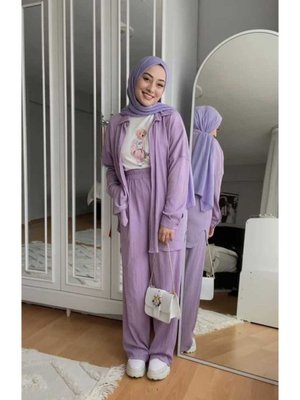 Bürümcük Yarasa Kollu Tunik Pantolon Takım Lila Bürümcük Yarasa Kollu Tunik Pantolon Takım Lila