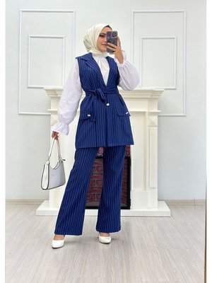 Poliviscon Çizgili Yelekli Takım Poliviscon Çizgili Yelekli Takım